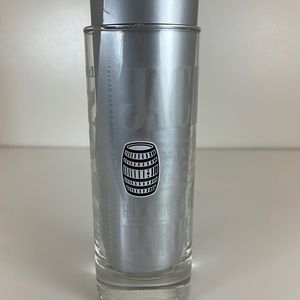 NWOT Jack Daniels Silver Rimmed Glass with Barrel on it.